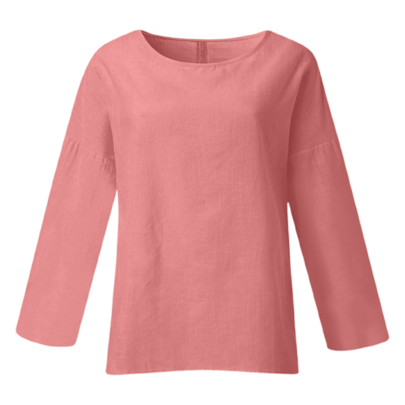 thumbnail image 5 of Camiseta de manga larga y cuello redondo de color liso para mujer: estilo informal y holgado, tejido de poliéster para los días más frescos., 5 of 5